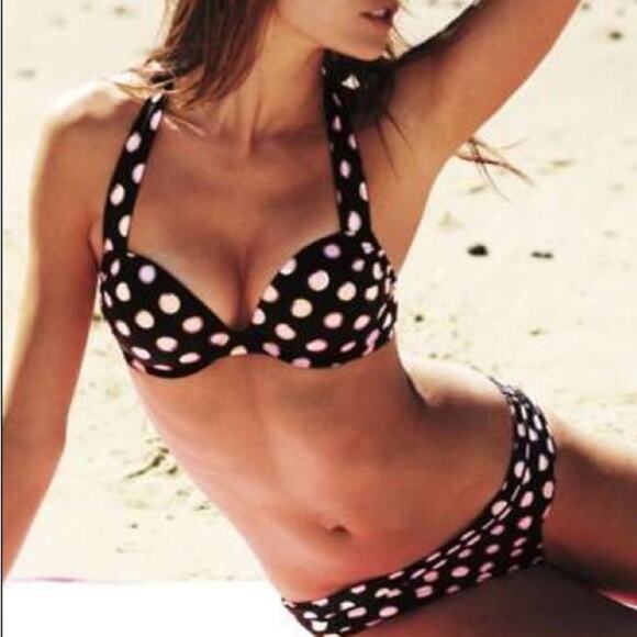 Victoria's Secret Miraculous Polka Dot Push Up Halter Bikini Top 34C Bottoms Med - Picture 15 of 15